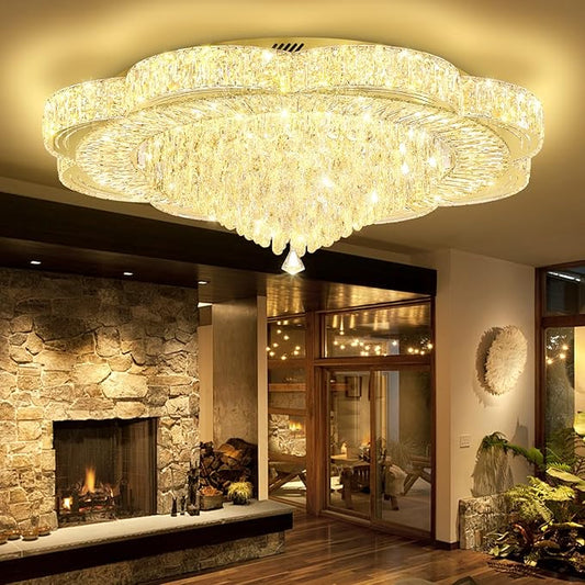 Modern Crystal Chandelier for Living Room 40in Gold Crystal Raindrop Ceiling Light for Room Bedroom LED Dimmable 3000-6000K
