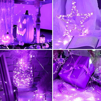2Pack USB Plug in Fairy String Lights,16ft 50 LED Copper with Remote and Timer, 8 Modes Waterproof Twinkle String Lights Battery Powered for Bedroom Indoor Party Wedding Christmas Decoration (Purple)