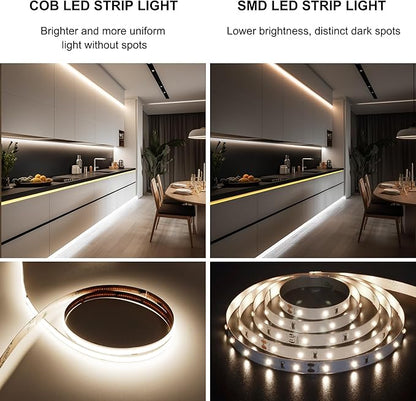 Pandery COB LED Strip Lights 5M,Touch Dimmable led Strips,16.4ft LED Tape Lights with CRI90+,4000K Natural White led Lights,1600LEDs,24V LED Rope Indoor for Bedroom,TV,Kitchen,Closet