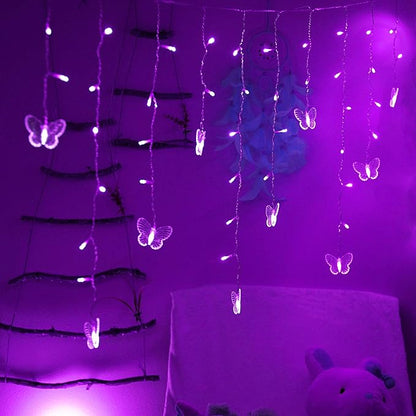 Butterfly Curtain Lights, 4.9ft 48 LED USB Window Fairy Lights 10 Butterflies 8 Modes Firefly Twinkle String Lights for Room Bedroom Wall Ceiling Party Wedding Christmas (Purple)
