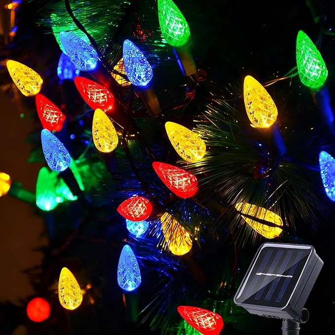 ITICdecor C6 Solar String Lights Outdoor Waterproof, 23FT 50LED Solar Christmas Lights Fairy Lights Decor, 8 Lighting Mode, Christmas Decorations for Xmas Tree Patio Party Decor(Multicolor)