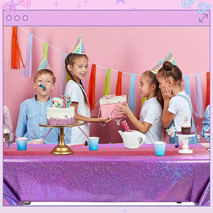 Oudain 2 Pcs Kpop Theme Party Purple & Pink Holographic Party Tablecloth 54 x 108 Inch Plastic Rectangle Tablecloth Waterproof Table Cover for Demon Kpop Theme Birthday Decoration