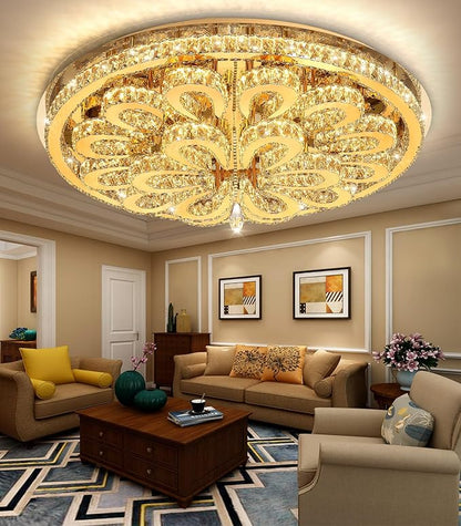40'' Modern Chandeliers for Living Room Crystal Large Chandelier Ceiling Light Fixture LED Dimmable with Remote Pendant Lighting Flush Mount Lighting for Dining Room Bedroom Gold
