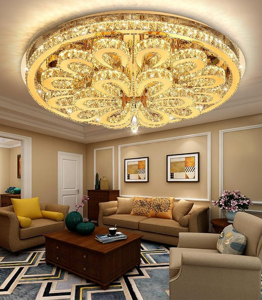 40'' Modern Chandeliers for Living Room Crystal Large Chandelier Ceiling Light Fixture LED Dimmable with Remote Pendant Lighting Flush Mount Lighting for Dining Room Bedroom Gold