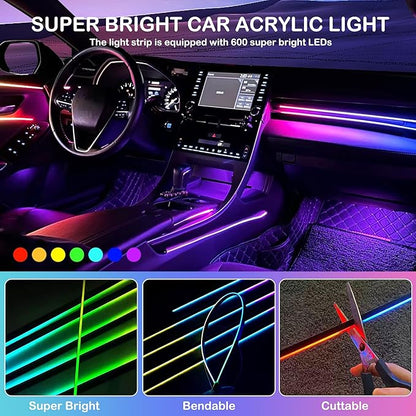 Interior Car LED Strip Lights, RGB 10 in 1 Dynamic Dreamcolor Chasing Acrylic LED Lights for Car, USB Powered Ambient Lighting Kits with Wireless APP, Sound Active Function Car Neon Lights (10 in 1)
