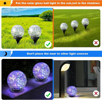MLKNK Solar Globe Lights Outdoor Waterproof-Solar Balls-Solar Garden Lights-Orbs for Outside 2 Pack Cracked Glass Ball for Lawn Patio Yard Backyard Decorations