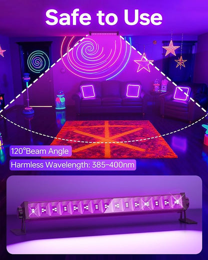 4 Pack LED 42W Black Lights, Blacklight Bars with Plug+Switch+6ft Cord, Light Up 24x24ftx4, Blacklight for Glow Party, Fluorescent Poster, Body Paint, Halloween Decorations, Bedroom, Stage