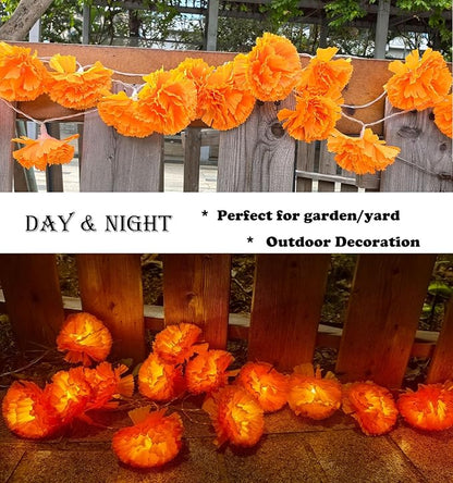 Marigold Garland Lights String for Day of The Dead Decorations 10ft 20 Led Artificial Marigold Flowers Light String Dia De Los Muertos Decoration Diwali Indian Wedding Party Halloween Decor