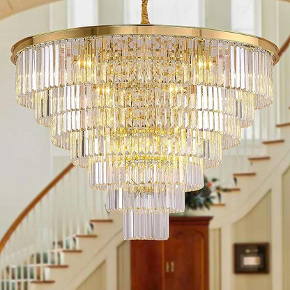 Gold Crystal Chandelier Lighting Modern Contemporary Empress Chandeliers Pendant Ceiling Lamp Light Fixture 7-Tier for Dining Living Room Hotel 24 Lights W39.4