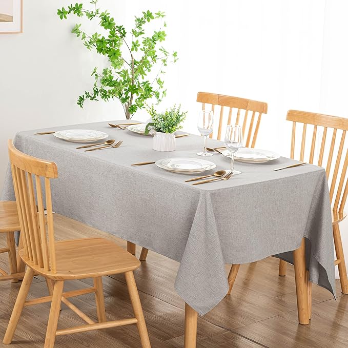 DWCN Faux Linen Tablecloth Rectangle - Fabric Waterproof Spill-Proof Wrinkle and Stain Resistant Tablecloths Decorative Farmhouse Table Cover for Kitchen Dining Party, 54 x 80 Inch, Light Grey