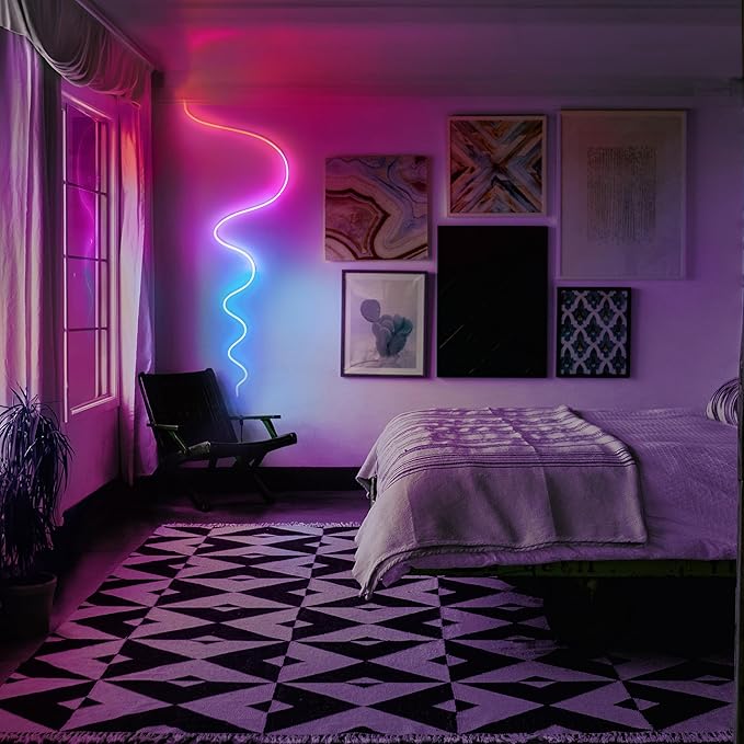 LIFX Supercolor Neon Flex Light Strip, 16ft Bendable RGBW LED Smart Neon, 60 Addressable Color Zones with Polychrome, Wi-Fi No Hub Required, Compatible with Alexa, Google, Apple HomeKit, LFXNEON16