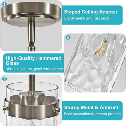 4.72" Hammered Glass Pendant Lighting for Kitchen Island 1 Pack, Modern Brushed Nickel Pendant Light Fixtures, Adjustable Ceiling Pendant Light for Kitchen Island Dining Room Bedroom Hallway