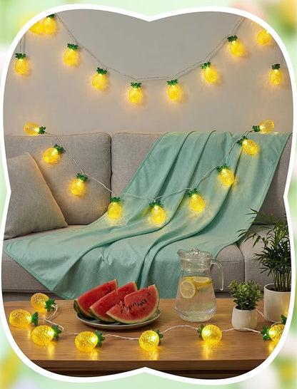 8.5Ft Pineapple String Lights, Hawaiian Beach Themed Party Lights with 10LED Warm White Waterproof Pineapple Fairy Lights, Tropical Decoration for Indoor Outdoor Party Bedroom Wedding Birthday Pool