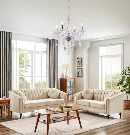 MALOSA Clear Crystal Chandeliers,Vintage Small Chandelier,Glass Mini Chandelier for Dining Room,Girls Bedroom,Living Room,Closet,Wedding Decoration