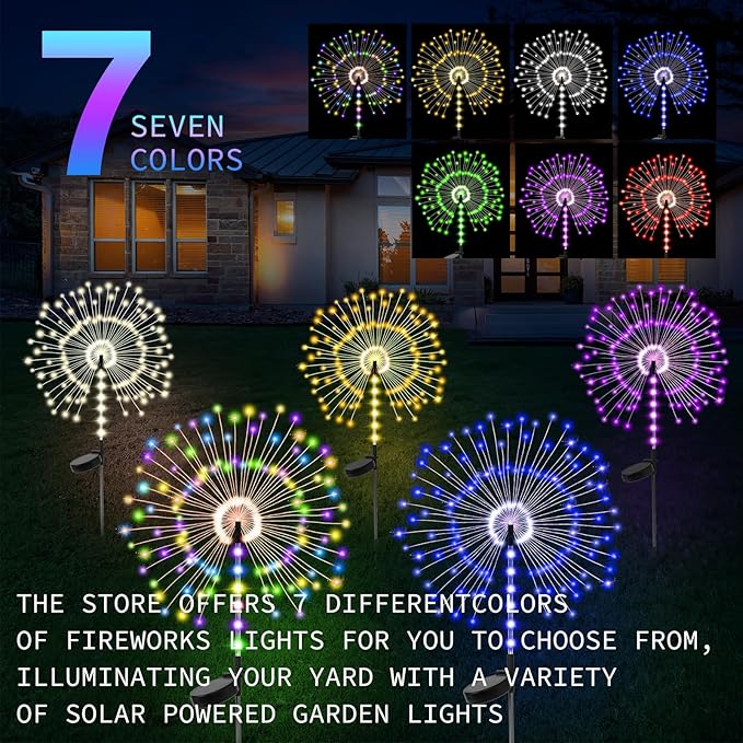 2 Pack 250LED Solar Garden Lights Outdoor, Dual Lighting Modes Firework Lights Solar Powered, Waterproof Twinkle Fairy Light Outside for Yard Patio Pathway Christmas Party Decorative(Green)