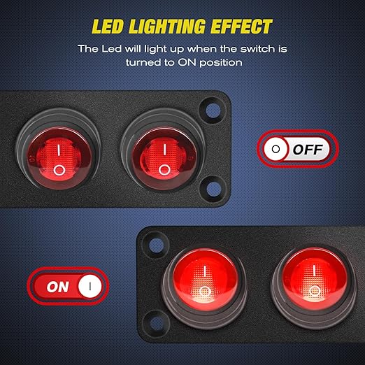 Nilight 3 Gang Rocker Switch Panel 12V Waterproof On-Off Toggle Switches with Red LED Light 3 Pin for Automotive Lights Marine Boat Car Camper Truck Vehicles