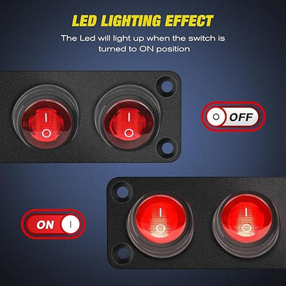 Nilight 3 Gang Rocker Switch Panel 12V Waterproof On-Off Toggle Switches with Red LED Light 3 Pin for Automotive Lights Marine Boat Car Camper Truck Vehicles