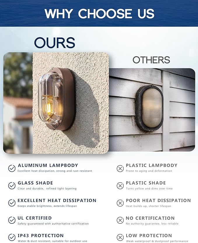 FEMILA 8.5" Oval Bulkhead Light, Modern Exterior Wall Sconce, ORB, 2 Pack Outdoor Wall Light & Ceiling Flush Mount, Ripple Glass, IP44 Waterproof, Front Porch Light for Patio, 4FYX104F-2 ORB SW