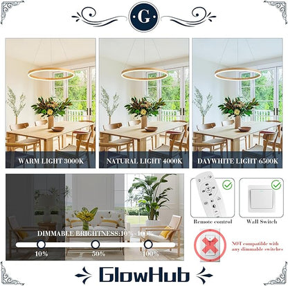 LED Ring Chandelier Wood Grain Round Chandeliers Modern Farmhouse Pendant Light Circular Hanging Ceiling Light Coastal Chandelier for Dining Room Kitchen Entryway, 20 inches