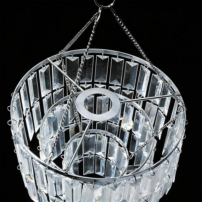 Modern Chandelier Shade with Plug-in Light Cord - Chrome Chandeliers Light Fixture - Pendant Ceiling Lampshade for Girls Bedroom - Size W9.84 X H11
