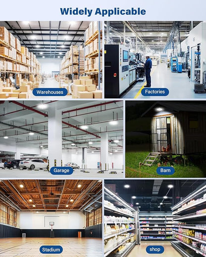 200W UFO LED High Bay Light, Adjustable Wattage 200W/150W/100W, 3-Color Temperature (6500K/5000K/3500K), 28,000LM, AC100-277V, Plug & Play LED Shop Lights Fixture for Warehouse, Garage, Factory 8 Pack