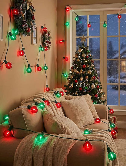 G40 LED Christmas String Lights, 50FT Christmas G40 String Lights with 27 Shatterproof LED Clear Red Green Bulbs, Xmas Outdoor Decoration Lights for Patio Backyard Roofline Garden Yard