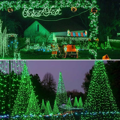 2 Pack 480 LED Solar Chrismas Lights Outdoor, Solar String Lights for Outside with 8 Modes & Memory Function, Waterproof Twinkle Light for St Patrick's Day Xmas Tree Yard Party Decorations (Green)