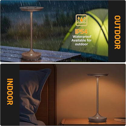 2 Pack LED Rechargeable Cordless Table Lamps, Portable Outdoor Battery Operated 3 Color Stepless Dimming Tables Light with Memory Function for Patio Restaurant Dining Room Rust