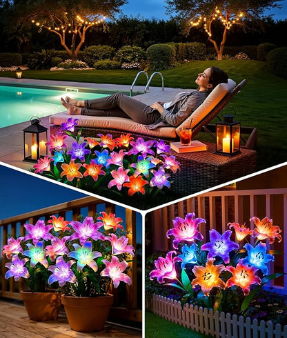 LETMY 8 Pack Solar Garden Lights, Solar Flower Lights with 6 Head Bigger Lily Lights, IP65 Waterproof Solar Lights Outdoor, Decorative Lights for Garden, Patio, Yard, Flower Bed