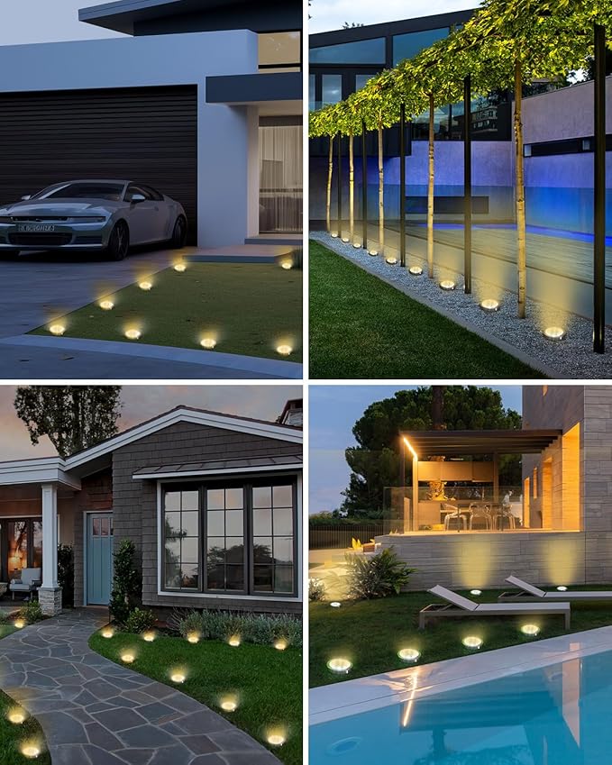 btfarm 10 Pack Solar Lights Outdoor, 8 LED Solar Ground Lights IP65 Waterproof Flat Solar Disc Light, Pathway Lights for Garden Lawn Patio Yard Path Landscape, Warm White