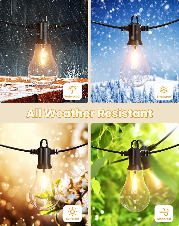 Zuske Outdoor String Lights, 50FT LED Patio Lights with 25+2 A45 Vintage Edison Shatterproof Bulbs, Waterproof Connectable Dimmable Outside Hanging Lights for Backyard Bistro Porch Garden