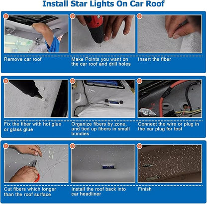 AMKI Mini 6W Starlight Headliner Kit 400pcs 0.03in 9.8ft,Twinkle+Sound Activated Fiber Optic Light 4Lamp Beam Starlight Box APP/Remote Control for Car Home Star Ceiling Decoration