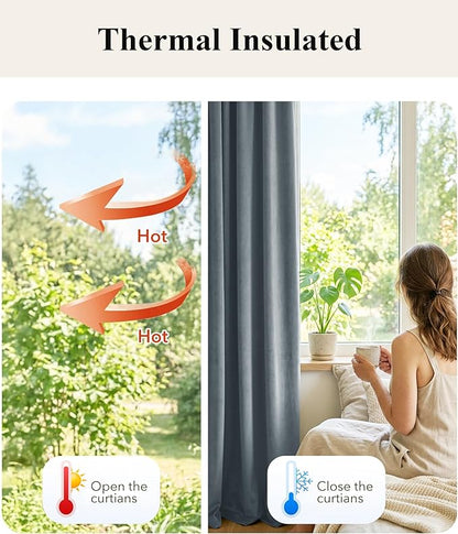 StangH Stone Blue Velvet Curtains 90 inches Long for Living Room, Back Tab Light Blocking Thermal Insulated Privacy Drapes for Nursery Bedroom Dining Room, W42 x L90, 2 Panels