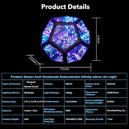 Infinity Dodecahedron Gaming Light, Cool RGBW Led Desk Table Lamp Light for Bedroom Gaming Room Decor, Unique Colorful Mood Changing Ambient Night Lighting lamp Adult Men Birthday Gift