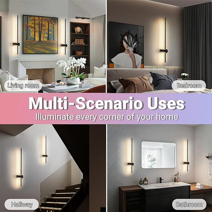 31.5 inch Battery Operated Wall Sconce Set Of 2, 10000mAh Rechargeable Wall Light With Remote Control, RGB Dimmable Wireless Sconces Wall Decor For Bedroom Living room Hallway, 360°Rotate, Black