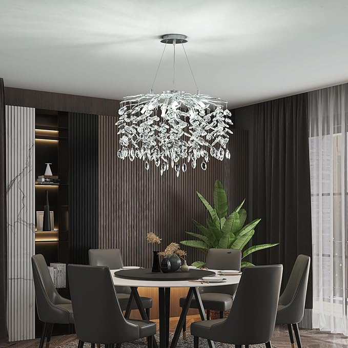 Modern Silver Crystal Tree Branch Chandelier, Art Deco Raindrop Lighting Fixture for Dining Room Living Room 9 Lights D23.7''