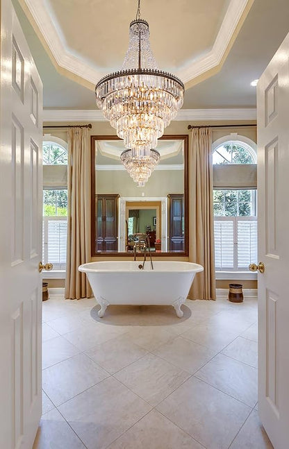 TOCHIC French Empire Crystal Chandelier Modern Farmhouse Chandelier Ceiling Light for Foyer Entryway High Ceiling, Vintage Antique Bronze Chandelier Light Fixture for Dining Living Room 28" W x 48" H