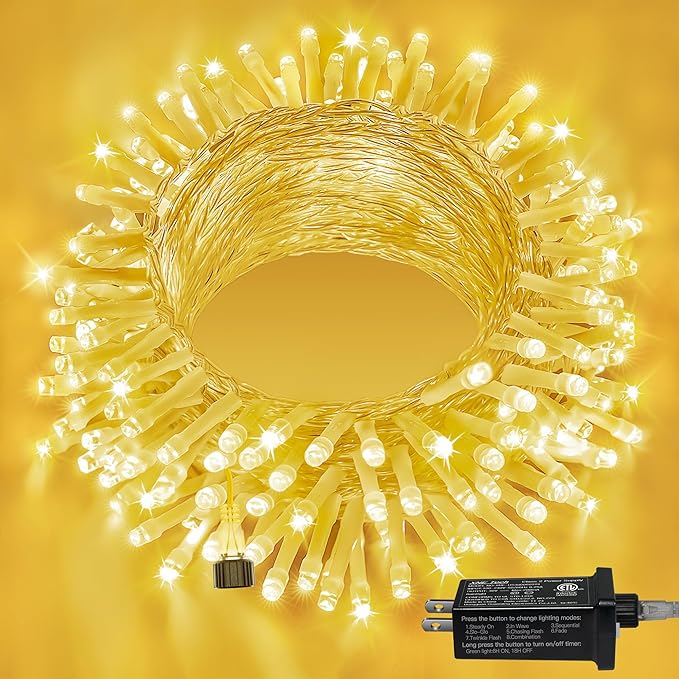 Ollny 120LED 40FT String Lights, Waterproof Connectable Fairy Lights with Timer 8 Modes, Warm White Plug in Indoor Light for Bedroom Classroom Outdoor Wedding Christmas Party Decorations