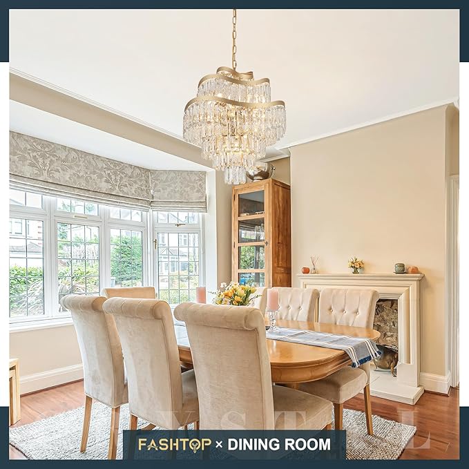 7-Tier Luxury Gold Crystal Chandelier 12 Lights 20" Modern K9 Crystal Pendant Chandelier Light Fixture for Living Room Dining Room Bedroom Kitchen Foyer Entryway, E12