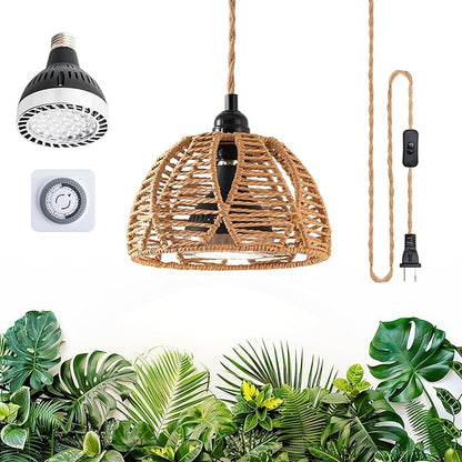 Hanging Grow Lights for Indoor Plants, Full Spectrum Plant Light, with Timer and 15FT Power Cord, 30W Pendant Plant Lights for Indoor Growing, Garden, Flowers, Greenhouse