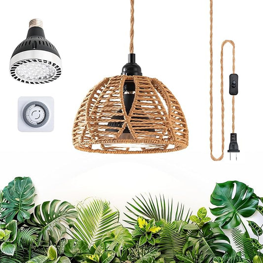 Hanging Grow Lights for Indoor Plants, Full Spectrum Plant Light, with Timer and 15FT Power Cord, 30W Pendant Plant Lights for Indoor Growing, Garden, Flowers, Greenhouse