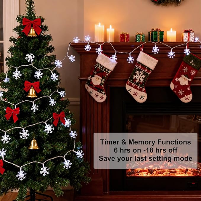Christmas Decorations Lights, 8 Modes Timer with Remote 33 Ft 100 LED Battery Operated Fairy Lights Waterproof for Bedroom Patio Room Garden Party Home Xmas Tree Decor Indoor Outdoor, White