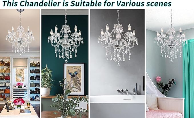 PAPAYA Crystal Chandeliers Clear Chandelier 5-Light Modern Pendant Ceiling Lighting Fixture with Acrylic Crystals & Beads for Girls Room,Living Room,Kitchen Island,Entryway