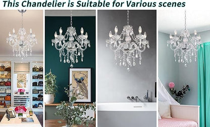 PAPAYA Crystal Chandeliers Clear Chandelier 5-Light Modern Pendant Ceiling Lighting Fixture with Acrylic Crystals & Beads for Girls Room,Living Room,Kitchen Island,Entryway