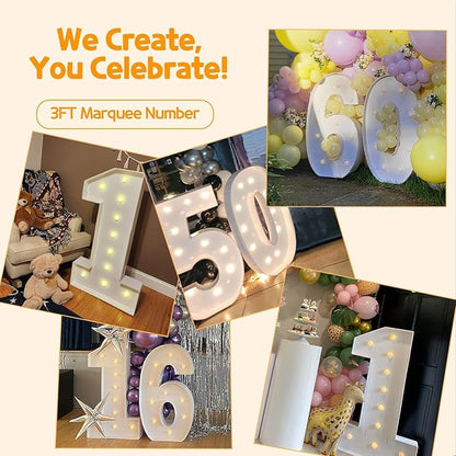 Marquee Numbers 3 Feet Tall Large Light Up Numbers 1st 16th 21st Wild One Birthday Decorations Big Yellow Light Outdoor Anniversary Decorations Balloon Arch Kit Party Backdrop 1