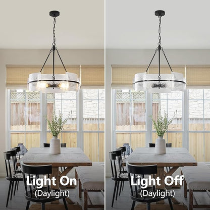 Black 22" Farmhouse Glass Chandelier - Modern Round Foyer Lighting Fixture for Dining Room, Kitchen Island, Bedroom, Living Room, Entryway