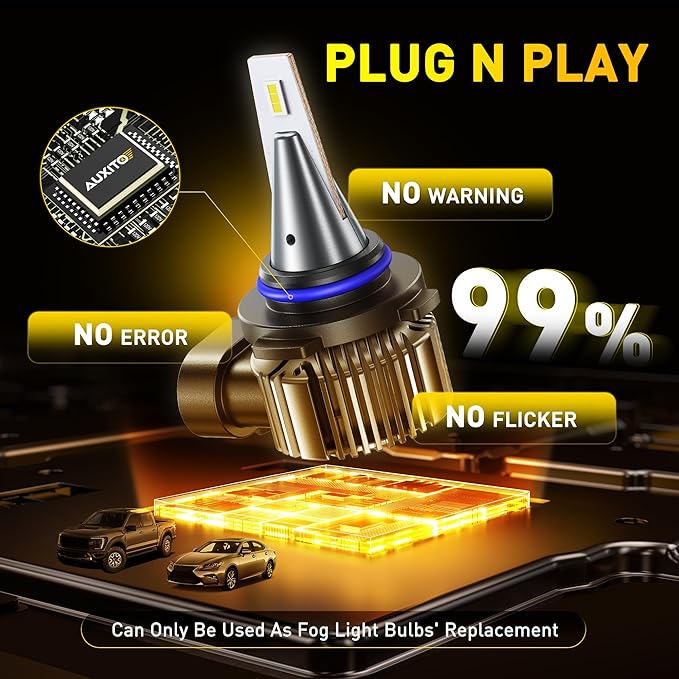 AUXITO 9006/HB4 3000K Golden Yellow LED Fog Light Bulbs 18000LM, 1000% Brighter Amber Fog Lights Kit, 1:1 OEM Replacement for Cars Trucks SUVs, 3-Min Install, IP68 Waterproof, Pack of 2