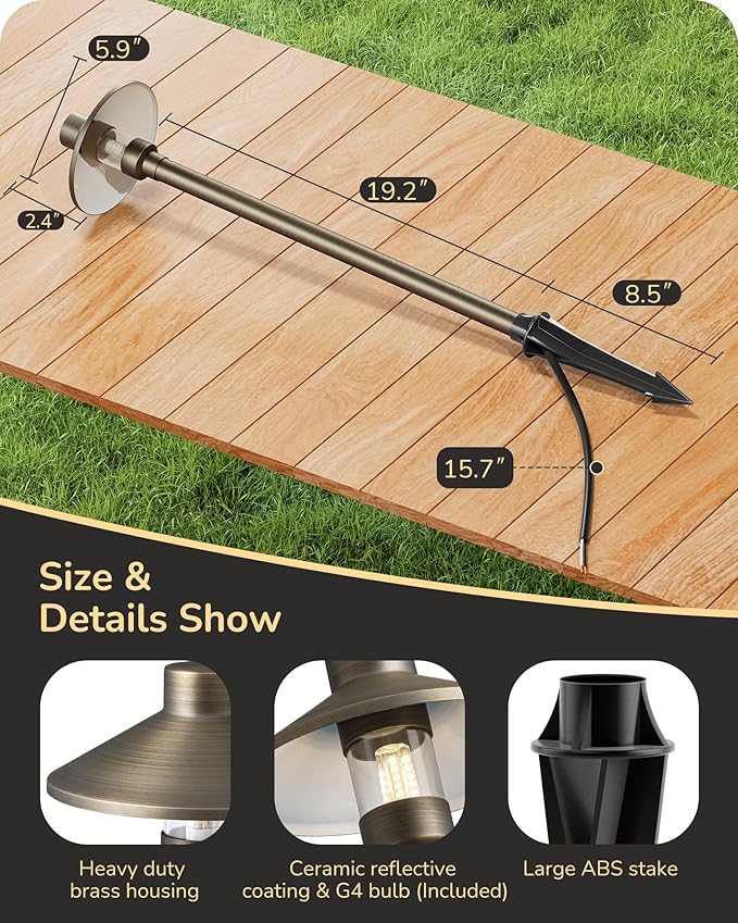 EDISHINE Solid Brass Low Voltage Pathway Lights Wired, 22" Tall Outdoor Landscape Path Light Heavy Duty, G4 Bulb Included, 12V LED Landscape Lighting, Bronze Waterproof for Garden Yard Walkway, 4 Pack