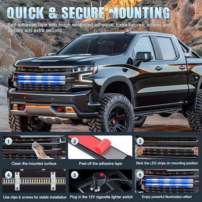 Nilight 2PCS 24 inch Truck Grille Strobe Lights Strip 384 LED Emergency Light Blue White Flexible Side Flashing Warning Caution Safety Waterproof Lighting Kit for Trucks Tow Plow Construction Vehicles
