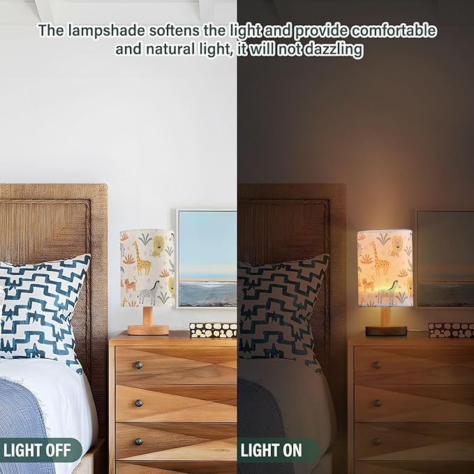 Bedside Table Lamp Cute Animals Nightstand Lamp with Wood Funny Lion Zebra Crocodile Cat Giraffe Desk Lamps for Bedroom Living Room Nursery Office Home Decor